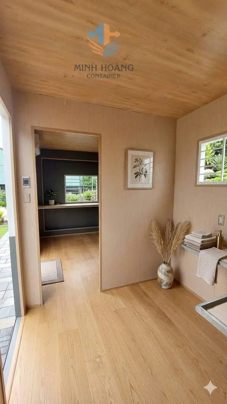Container Văn Phòng 20 Feet Trắng Xám Toilet Có Nội Ngoại Thất